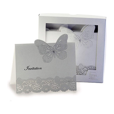 One box of beautiful invitation cards with butterfly motif and lace effect trim